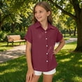 thumbnail image 2 of Gyujnb Short Sleeve Button Down Shirt for Girls Casual Woven Blouse with Pocket (Little Girls, Big Girls),9-10 Years, 2 of 5