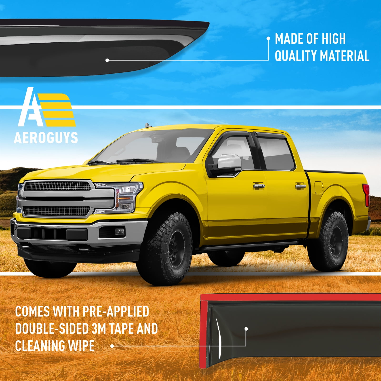 AEROGUYS Tape-On Window Deflectors Extra Durable Window Rain Guards Fit for Ford F-150 2015-2026 SuperCrew, Sun Visors, Wind Deflectors,Vent Visors,Truck Accessories - 4pcs. AG0050