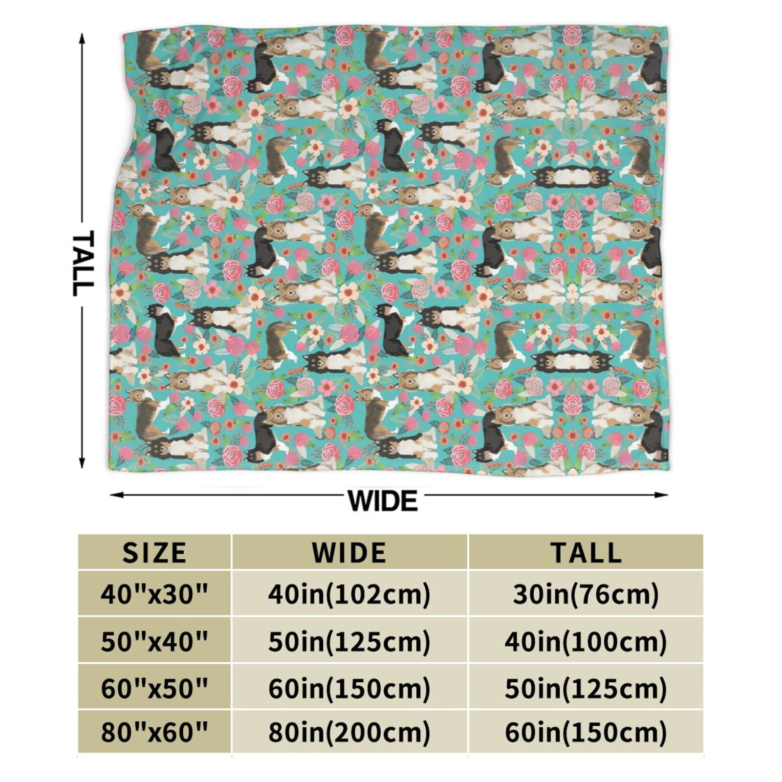 Wijzvio Sheltie Dog Green Flower Floral Throw Blanket Soft Fuzzy Fleece Blanket For Couch Bed Living Room Decoration 50"X40"