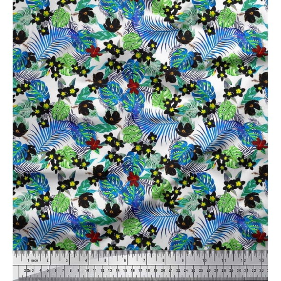 Soimoi Cotton Duck Fabric Floral & Monstera Leaves Tropical Decor Fabric Printed Yard 42 Inch Wide