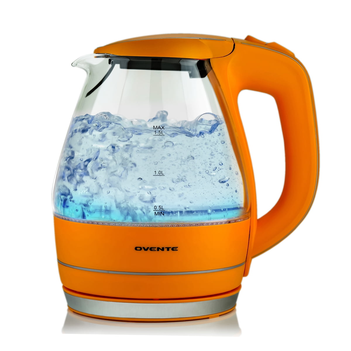 Ovente Portable Electric Glass Kettle 1.5 Liter with Blue LED Light and