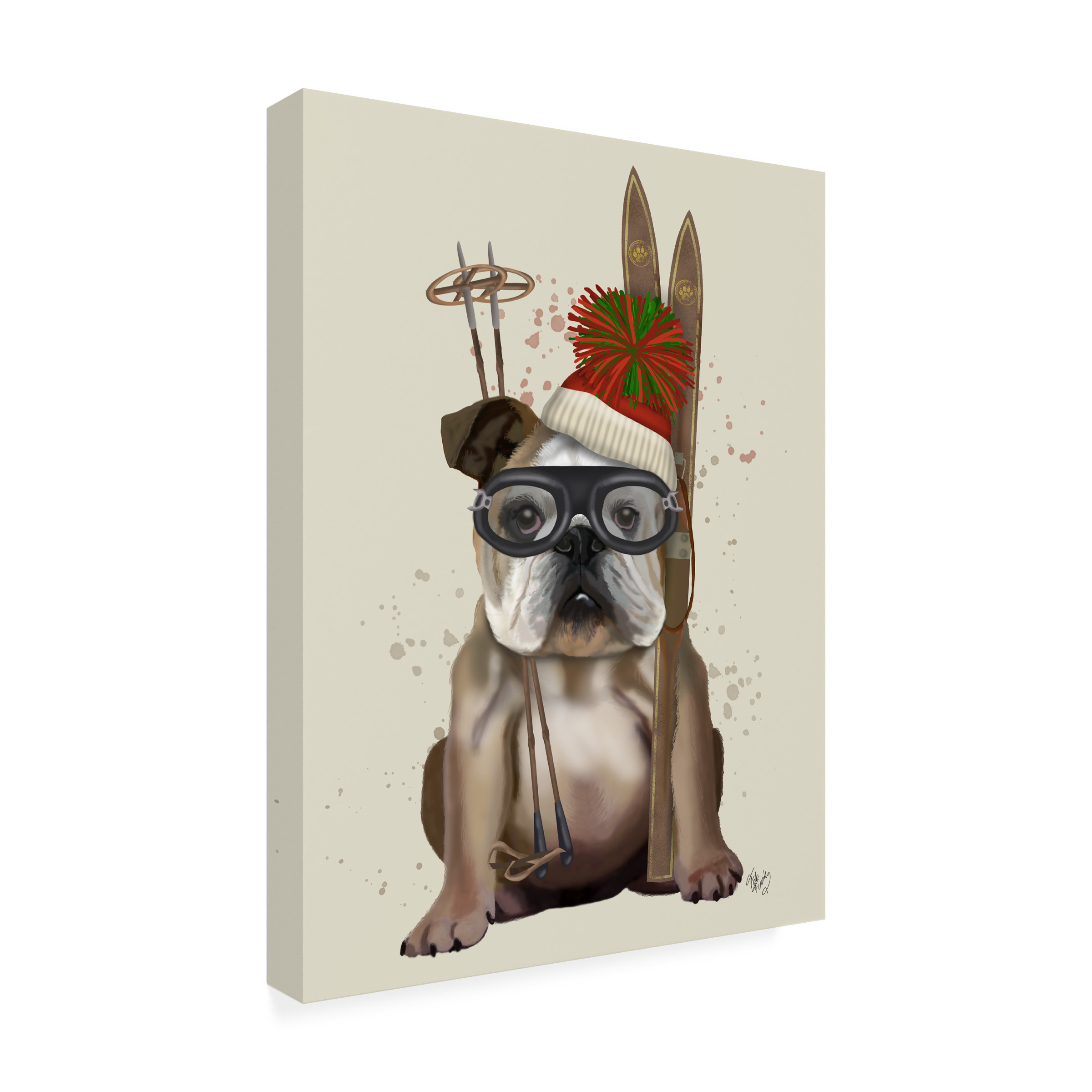 Fab Funky 'English Bulldog Skiing' Canvas Art