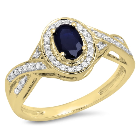Dazzlingrock Collection 10K Blue Sapphire & White Diamond Swirl Split Shank Bridal Engagement Ring, Yellow Gold, Size 6.5