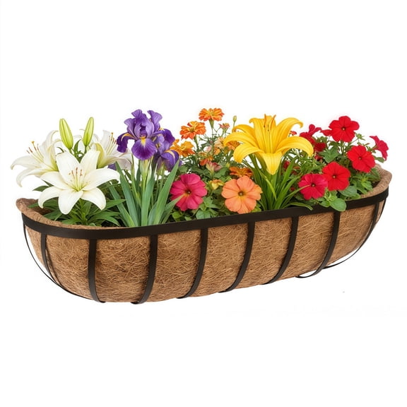 24" Railing Planter, Metal Window Box with Coco Liner for Deck, Patio & Porch, Sustainable Garden