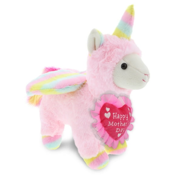 DolliBu Happy Mother's Day Super Soft Plush Pink Flying Llama Unicorn - Stuffed Animal Present With Pink Heart Message for Best Mommy, Grandma, Wife, Daughter - Cute Wild Life Plush Toy Gift - 11 Inch
