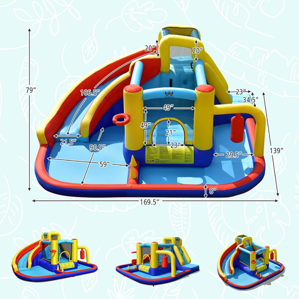 Aimee Lii 7-in-1 Inflatable Water Slide with 735W Air Blower and Splash Pool, Bounce House Water Slide for Kids