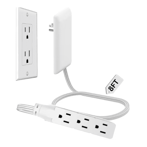 Multiple Extention 3-Outlet Ultra Thin Flat Plug Extension Cord, Space Saving Wall Hugger ...