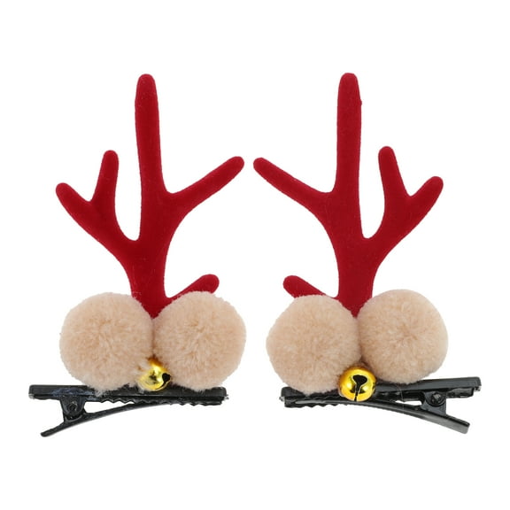 Unique Bargains 1 Pair Christmas Hair Clips Antlers Bell Hairdo Clip for Christmas 2.76"x1.77" Red
