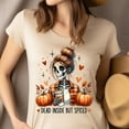 thumbnail image 4 of Dead Inside But Spiced Tee | Funny Skeleton Pumpkin Shirt | Unisex Casual T-Shirt, Navy, Size XL, 4 of 6
