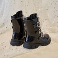 thumbnail image 6 of Girls Martin Boots Faux Leather Tall Boots with Double Buckle & Side Zipper Non Slip Thick Platform Sole Casual Dress Footwear for Fall Winter Daily Wear Black 2.5(37), 6 of 6