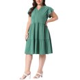 thumbnail image 4 of Agnes Orinda Women's Plus Size Dresses Flowy Tiered V Neck Ruffle Sleeve Summer Casual Midi Dresses with Pockets 2X Green, 4 of 6