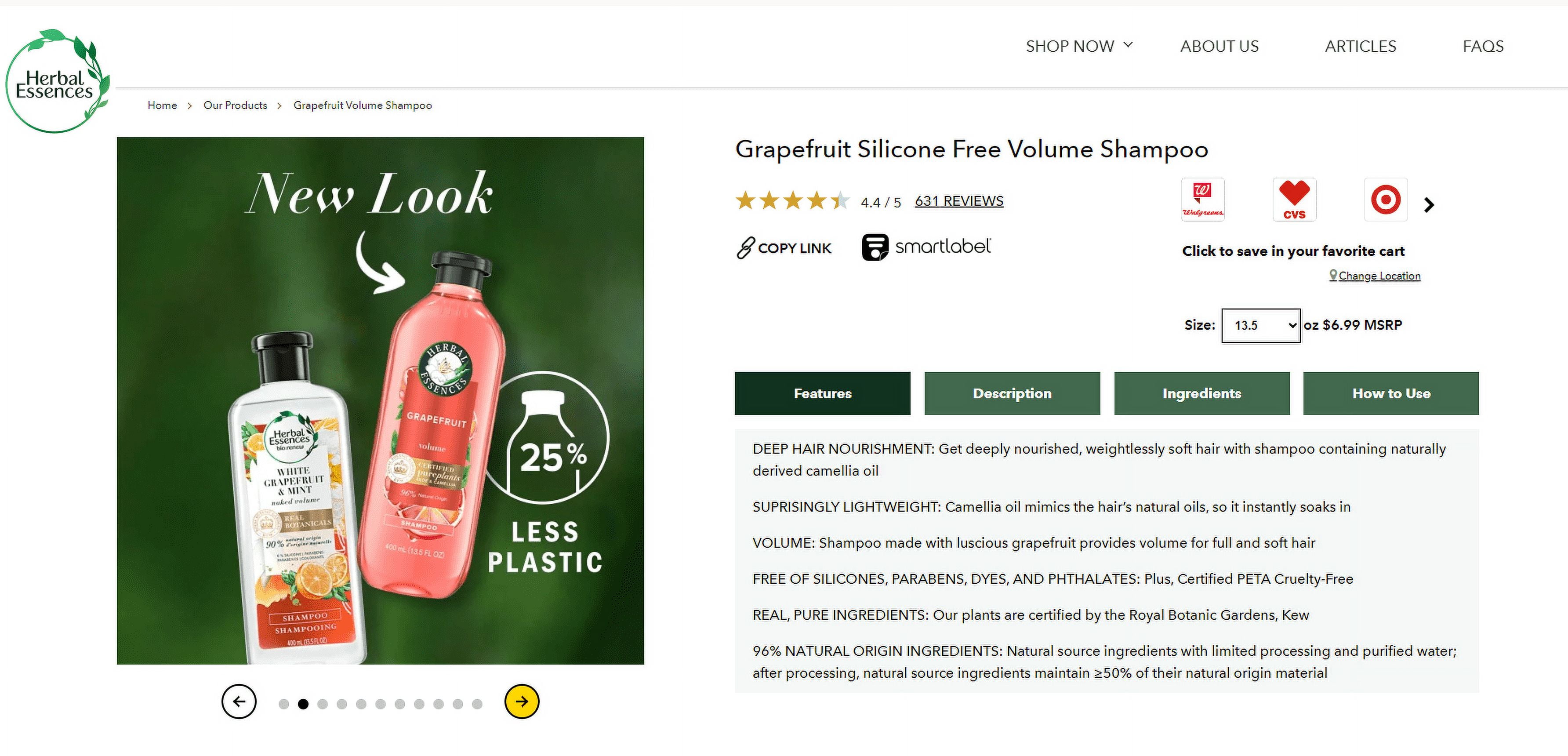 6 Pack - Herbal Essences Bio:Renew Naked Volume Shampoo, White Grapefruit 13.50 oz