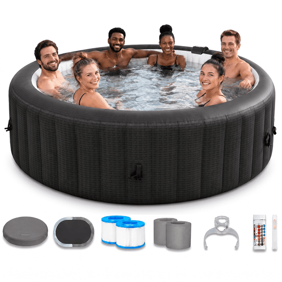 Altrenxs Outdoor Spa Series 82" Round Inflatable Hot Tub, 4-6 Person, 130 Air Jets, 104°F, Drop-Stitch PVC, Cover & Filter, Black