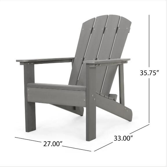 LANTRO JS Classic Solid Gray Outdoor Solid Wood Adirondack Chair Garden Lounge Chair - image 3 of 9