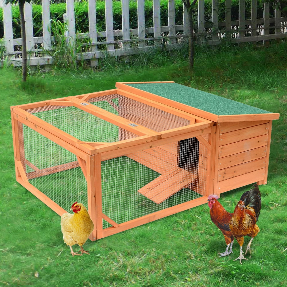 Anself Small Wooden Bunny Rabbit Guinea Pig / Chicken Coop with Outdoor Run