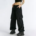 thumbnail image 3 of Xmarks Women's Y2K High Waist Cargo Pants Baggy Straight Leg Cargo Pants Multiple Pockets Streetwear Wide Leg Casual Trousers, M-2XL, 3 of 5