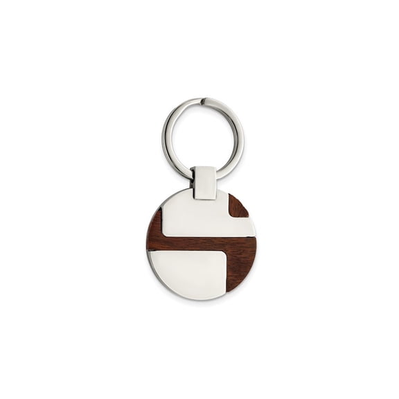 Gem & Harmony Stainless Steel Polished Wood Inlay Key Ring Chain for Men