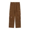 thumbnail image 3 of Pantalones cargo, pantalones de trabajo, pantalones de trabajo de pierna ancha y recta, monos de corte holgado Marrón, 3 of 9