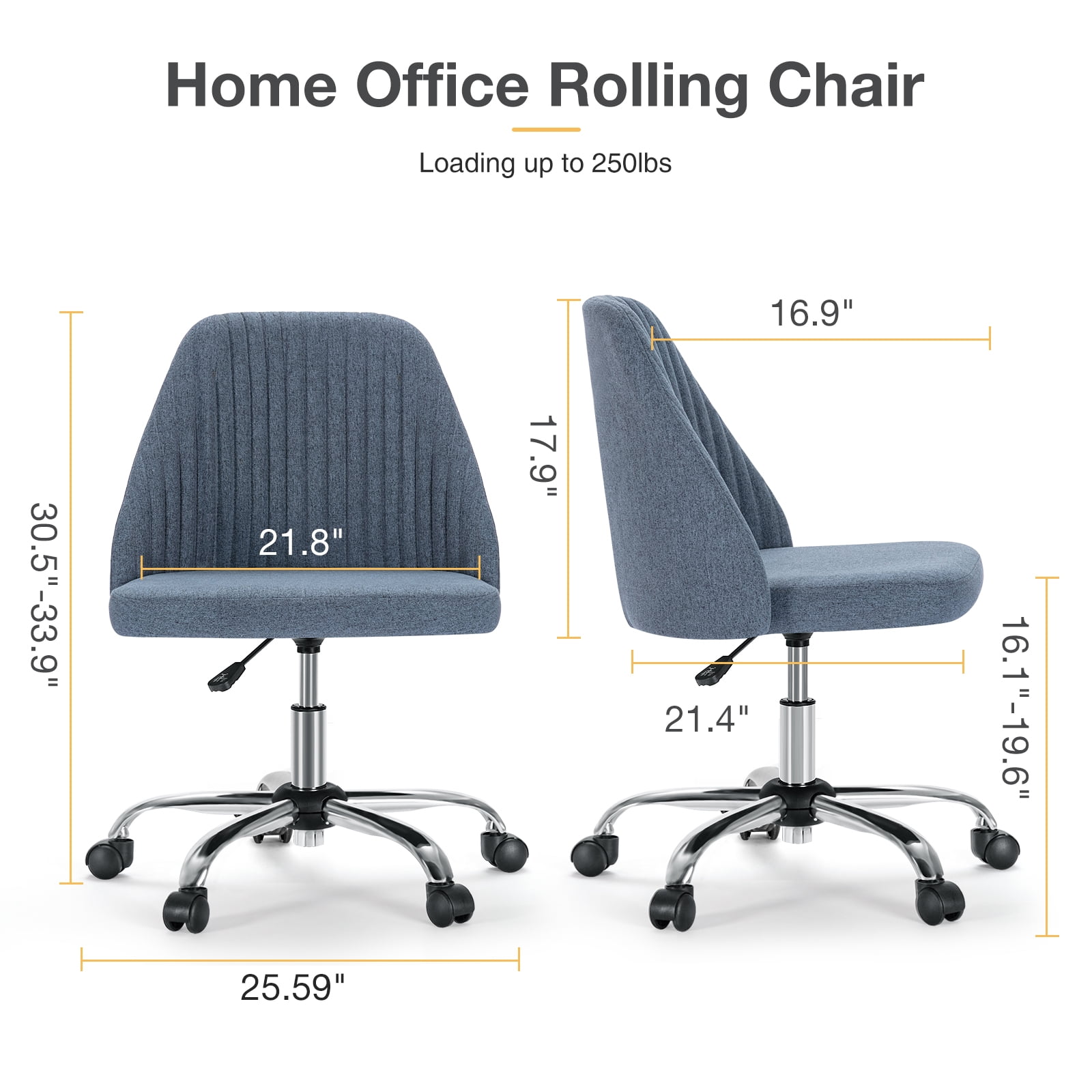Modern Chic Home Office Chair, Mid-Back Armless Twill Fabric