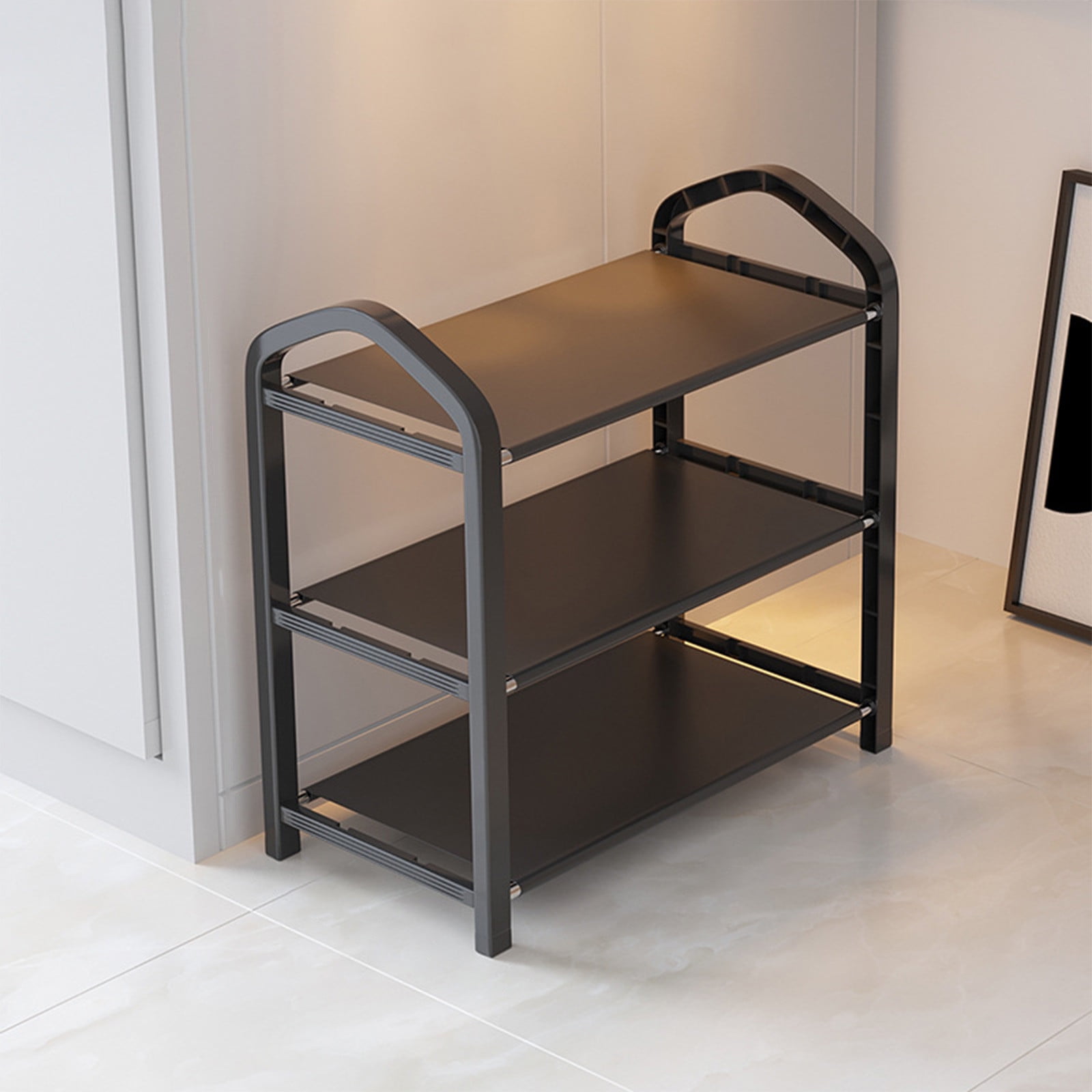 Black Three-layer Shoe Rack Indoor Economical Rental Room Small Storage Shoe Rack Free Standing Shoe Rack for Entryway Closet Doorway