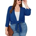 thumbnail image 1 of SHOWMALL Cardigans pour Femmes Grande Taille Légers à devant Ouvert Cardigans Manches 3/4 Klein Blue 2X Décontractés Doux Drapés Automne Été Court, 1 of 8