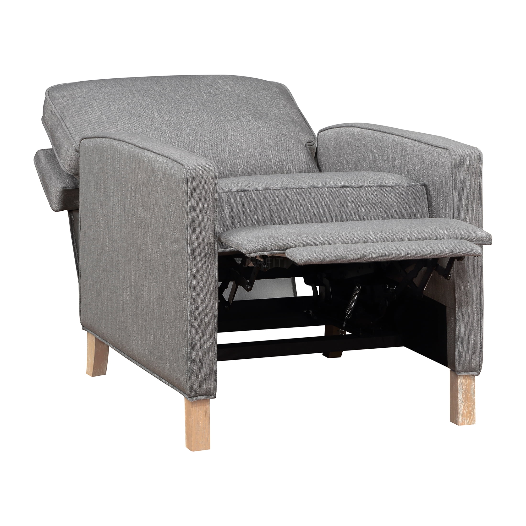 JERFIT Gray Fabric Recliner Chair, Traditional Push Back Reclining Armchair with Solid Wood Frame and Cushioned Seat for Living Room
