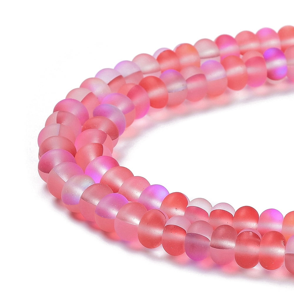Frosted Transparent Glass Beads Strands Rondelle Hot Pink 8x5mm Hole: 1mm about 75pcs/strand 14.96''(38cm)
