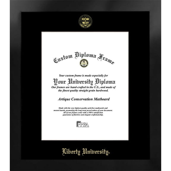 Liberty University 14w x 17h Manhattan Black Single Mat Gold Embossed Diploma Frame with Bonus Campus Images Lithograph (value savings at $59)