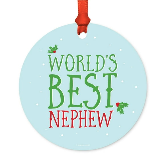 Metal Christmas Ornament, World's Best Nephew, Holiday Mistletoe, Includes Ribbon and Gift Bag