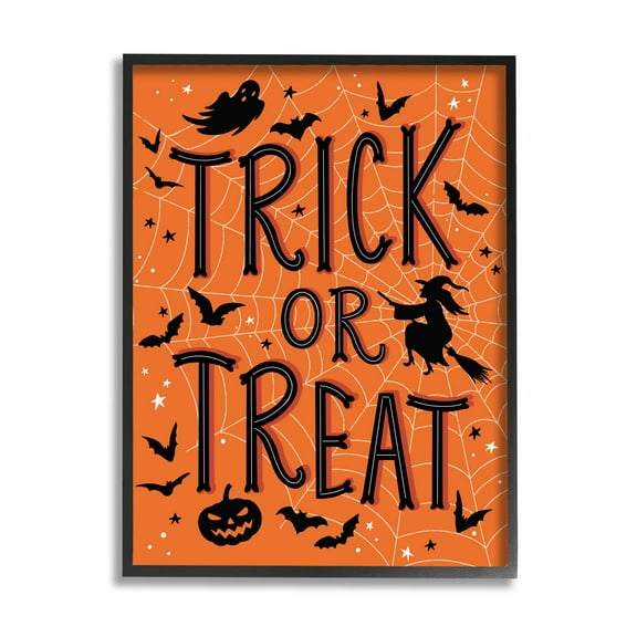 Stupell Industries Trick Or Treat Spider Web Graphic Art Black Framed Art Print Wall Art, Design by Nina Seven
