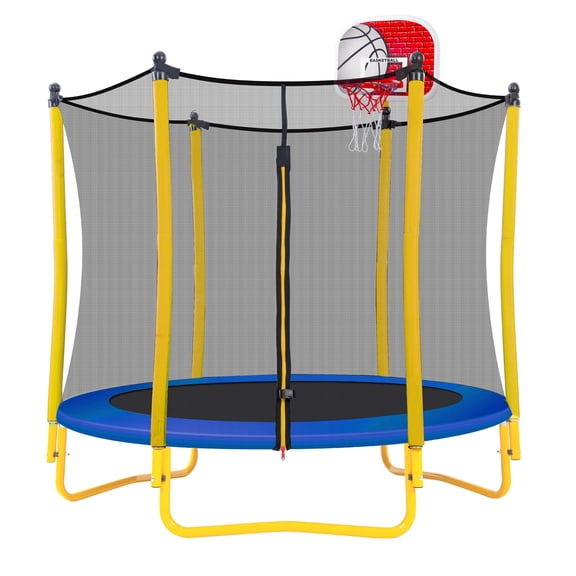 5.5FT Kids Trampoline with Basketball Hoop, SEGMART Upgraded Indoor Toddler Trampoline with Enclosure for Kids, Outdoor Round Small Trampoline with Basketball, Gift for Boys Girls