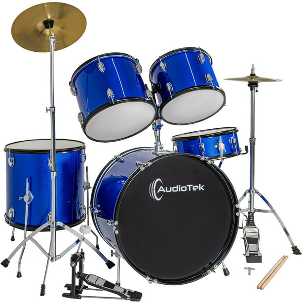Bateria Acustica Audiotek 23 Pul 5 Piezas Azul Platillos Atriles Bombo