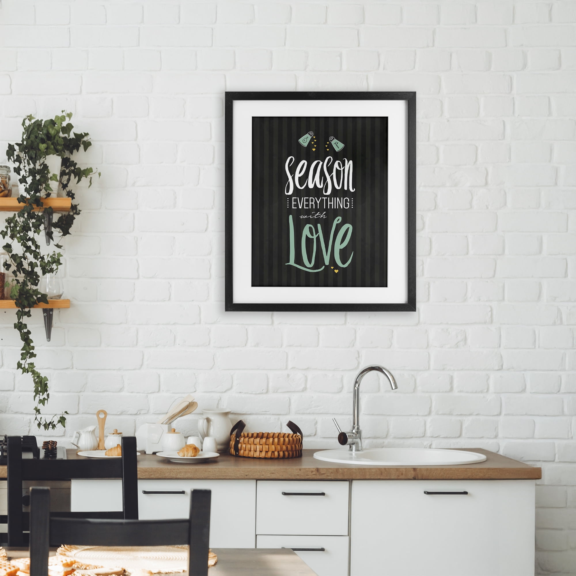 Season With Love Black & Green Black Framed Print Under Glass, design by Lettered and Lined
