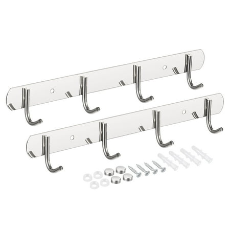 

Uxcell 2Pack Stainless Steel Coat Hook Rack Wall Mounted with 4 Hooks Hangers