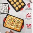 thumbnail image 2 of Perlli Baking Pan Set 3-Pc Carbon Steel Bakeware for Kitchen with Red Silicone Handles, 2 of 7