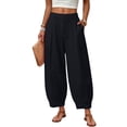 thumbnail image 2 of Linen Barrel Pants Women Cotton Palazzo High Waisted Balloon Pants Summer Casual Beach Boho Wide Leg Baggy Trousers, L, 2 of 8