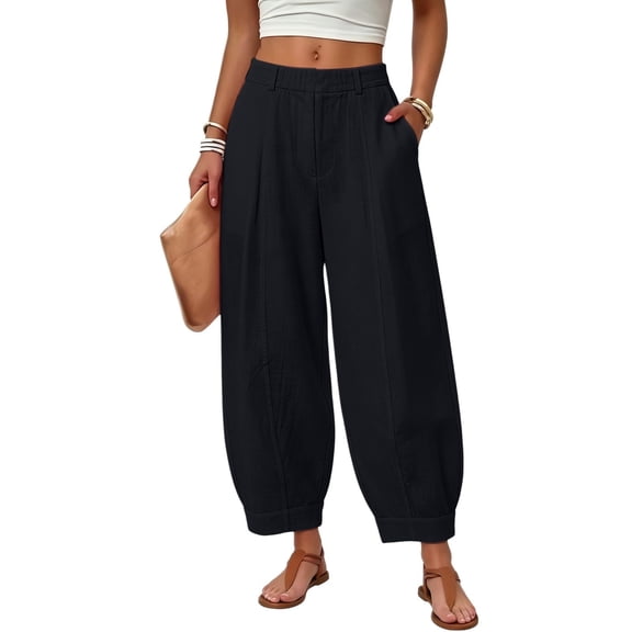 Stralyhd Barrel Pants Women Business High Waist Balloon Pants 2026 Summer Trendy Trousers Pleated Loose Pant with Pockets Black 3XL