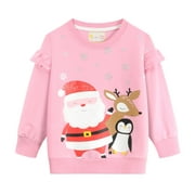 CM-Kid Toddler Girls Sweatshirt Christmas Ruffled Pullover Casual Tops 5t
