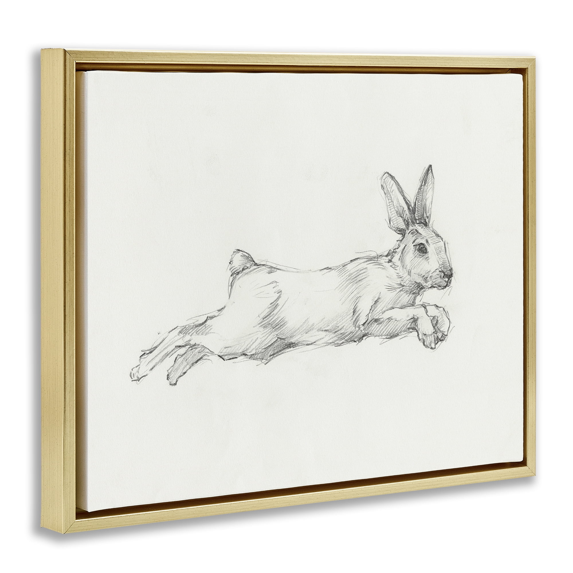 Stupell Industries Jumping Rabbit Sketch Animals & Insects Drawing Gold Floater Framed Canvas Art Print Wall Art, 31 x 25