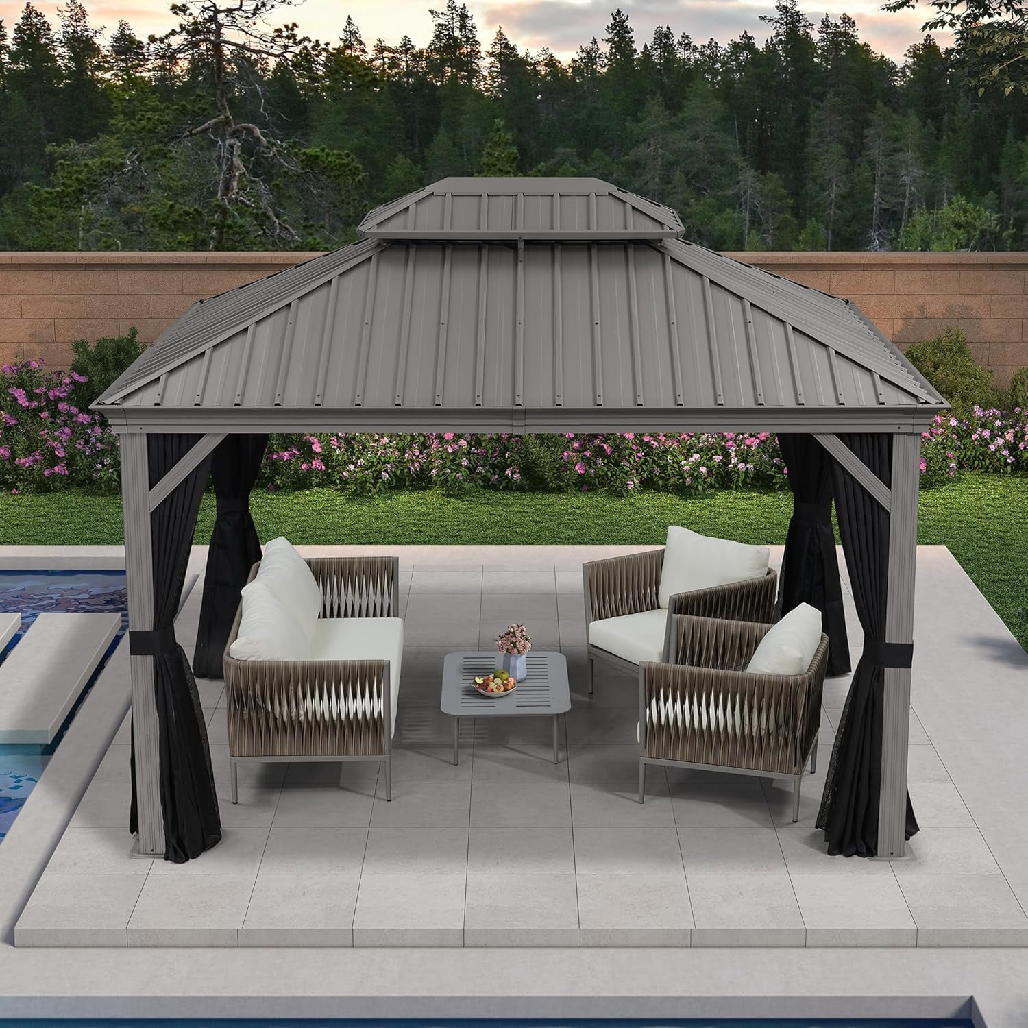 Purple Leaf 10' x 12' Outdoor Hardtop Gazebo with Double Roof Metal Gazebo,Light Gray
