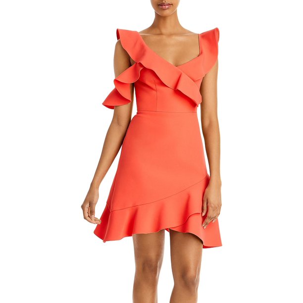BCBG Max Azria Malik Women's Asymmetrical Ruffled Off The Shoulder Mini