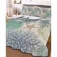thumbnail image 3 of Quilts Twin-XL Size Bedding Set, Nautical Coastaal Lightweight Quilted Comforter, Ocean Jellyfish Coral Seashells Conch Beige Soft Bedspread Coverlet with Pillow Covers for All Season, 68" x 98", 3 of 7