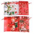 thumbnail image 1 of Bolsa de Organza con cordón para regalos de Navidad, embalaje de regalo de dulces de fiesta, varios patrones, venta al por mayor, 10 unidades por lote, 1 of 3