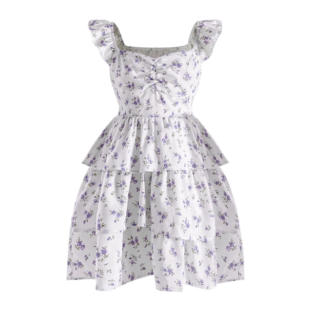 Vestido de verano para niña RoseSeek con volantes florales, cintura alta, 9Y
