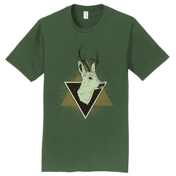 Big Size Geometric Deer Art Graphic Men's Fan Favorite Crew Neck Tee Shirt - Olive XL