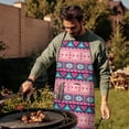 thumbnail image 4 of Pink and Teal Geometric Boho Pattern Apron-Garden Aprons for Women with Pockets-Cotton Linen Waterproof Kitchen Cooking Gardening Aprons Adjustable for Kitchen,Cooking,BBQ and Salon 33x27 Inch, 4 of 5