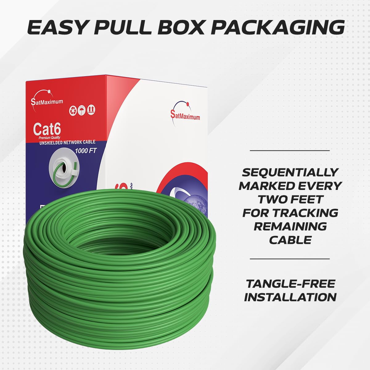 Cables Direct Online 1000ft Cat6 Ethernet Cable Bulk – 23AWG Solid CCA UTP, Unshielded, 550MHz, Pull Box, LAN Network Wire, RJ45 Compatible, Indoor Use, High-Speed Internet, Green
