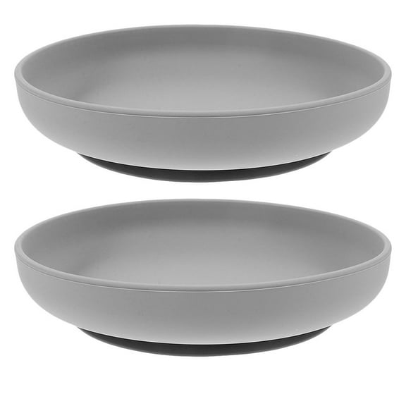2pcs Spill Proof Silicone Scoop Dish For Seniors Elderly And Disabled Self Feeding Plate With Suction Base Anti Spill Bowl For Adults Patients Dark Grey