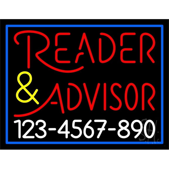 Red Reader Advisor With White Phone Number LED Neon Sign 15" Tall x 19" Wide - inches Black Square Cut Acrylic Backing, with Dimmer - Bright and Premium built indoor LED Neon Sign for Storefront.