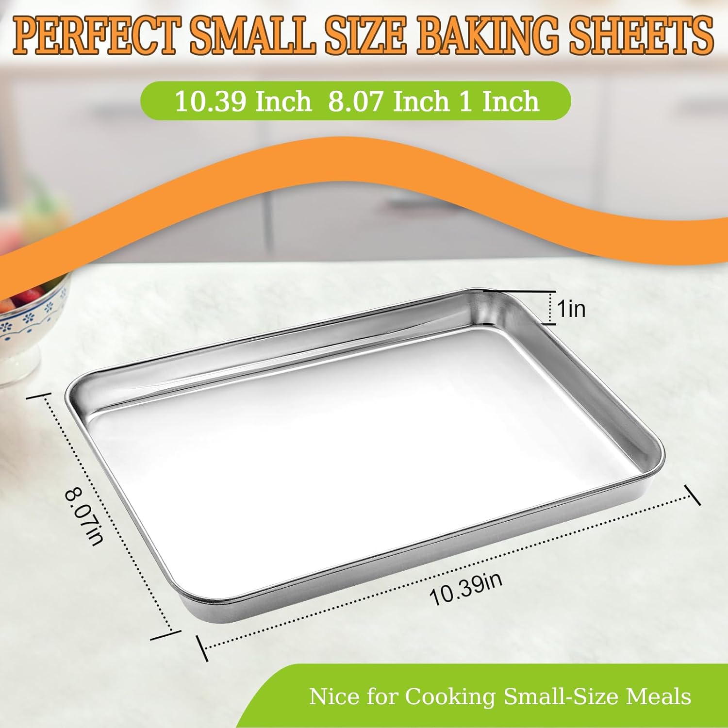 Baking Sheet Set of 2 - Stainless Steel Cookie Sheet Baking Pan, Size 10 x 8 x 1 inch, Non Toxic & Heavy Duty & Mirror Finish & Rust Free & Easy Clean